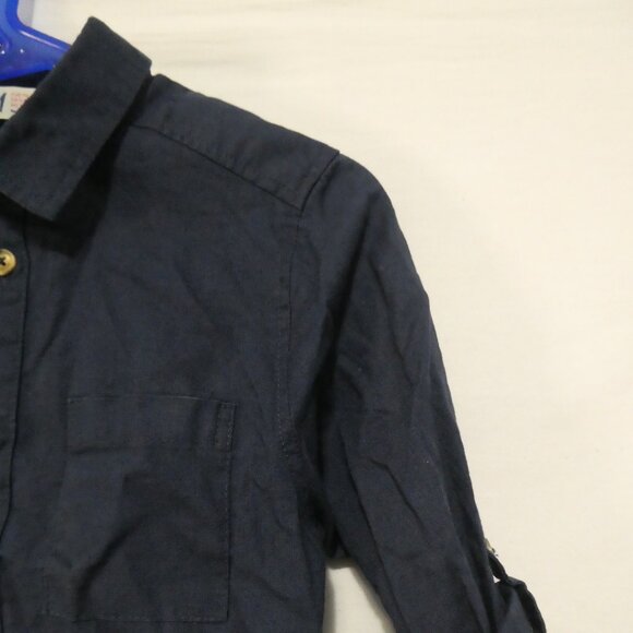 H&M | 5-6 years | Dark Navy Blue Button-Up Linen / Cotton Shirt | Roll Tabs - Picture 5 of 16